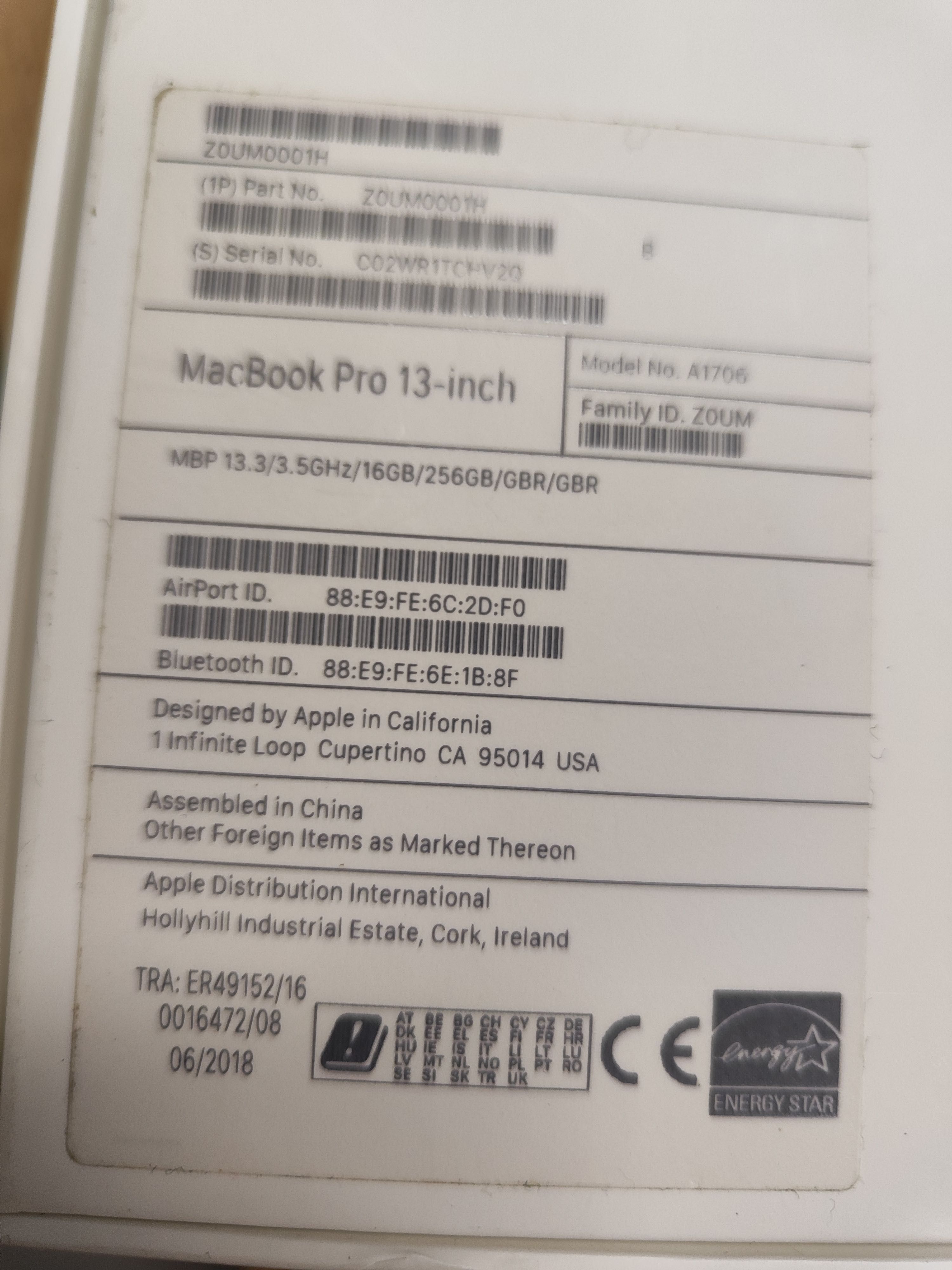 MacBook Pro 13-Inch,  i7 3.5, 16GB, Four Thunderbolt 3 Ports
