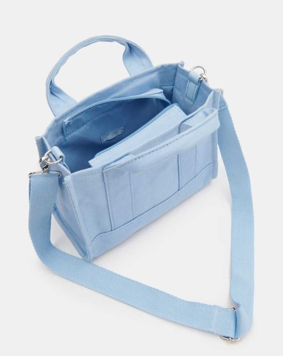 Малка светло синя дамска чанта Sinsay, тип тоте/ tote, от 100% памук