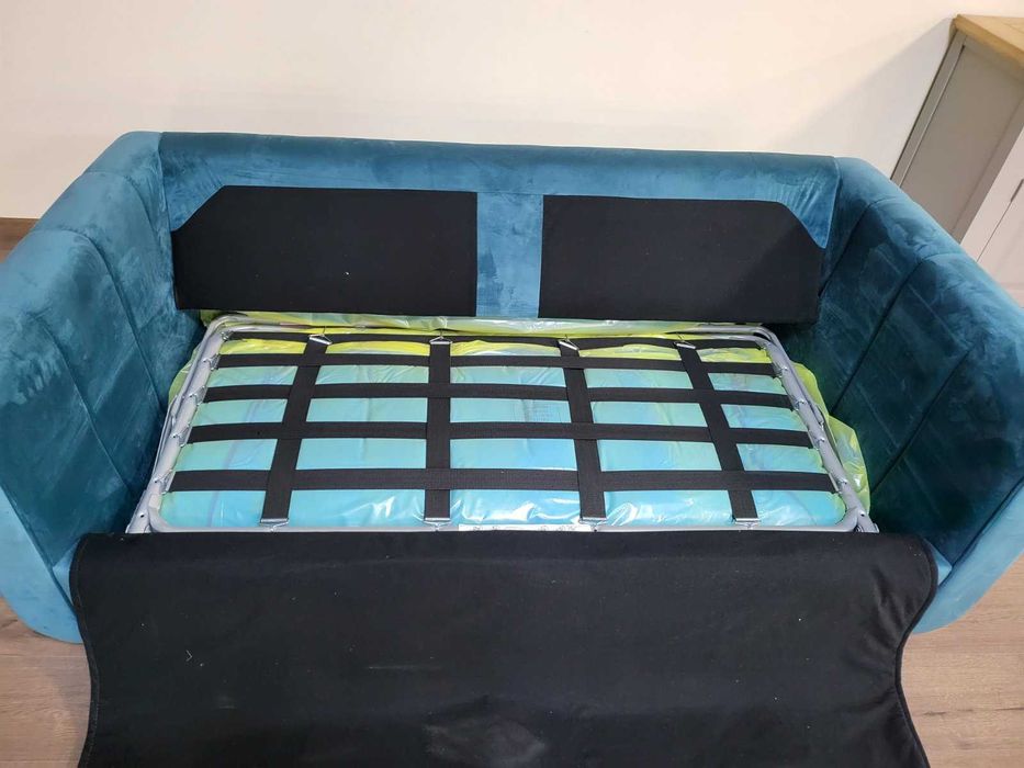 Син диван от плат с функция сън голяма двойка