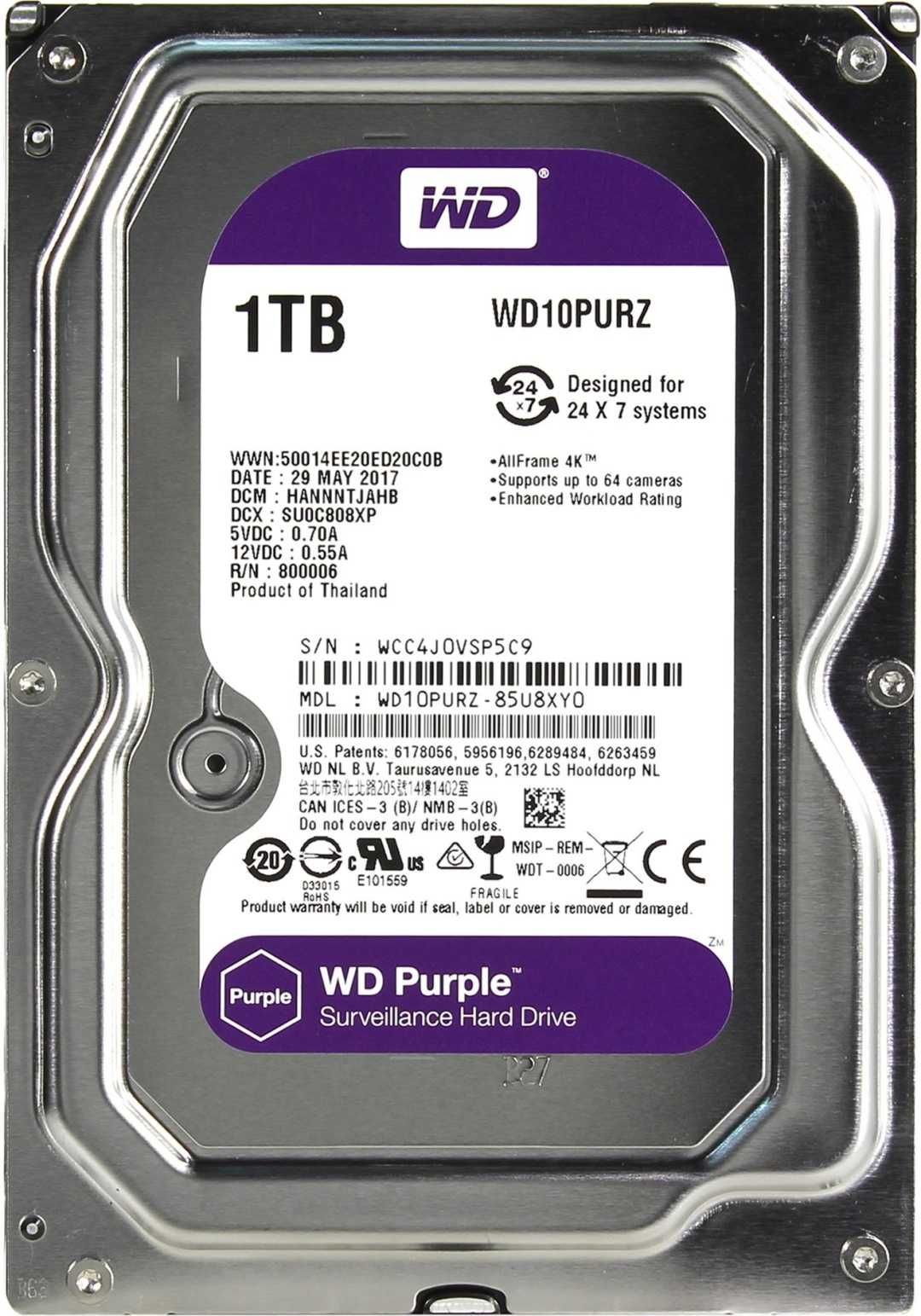 жесткий диск новый Western Digital Purple WD10PURZ 1000Gb