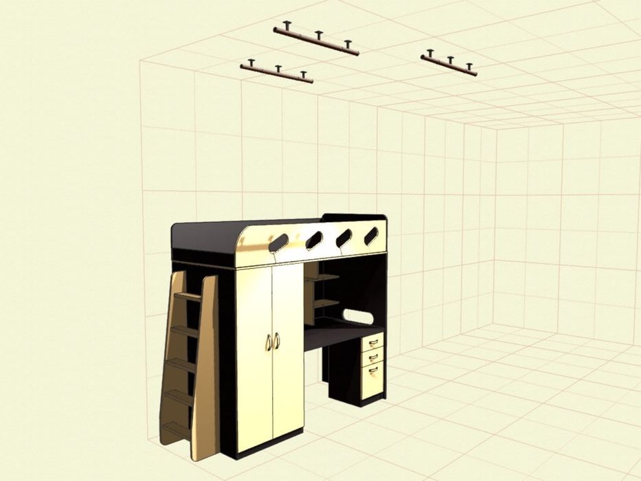 Кровать чердак (стол+вместительный шкаф)