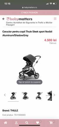 Carucior NOU pentru copii Thule Sleek sport flexibil Aluminum/ Black