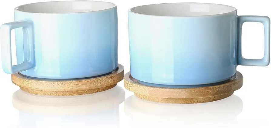 Set ceașcă de cafea ceramică & farfurie lemn Henten Home (310 ml),ceai