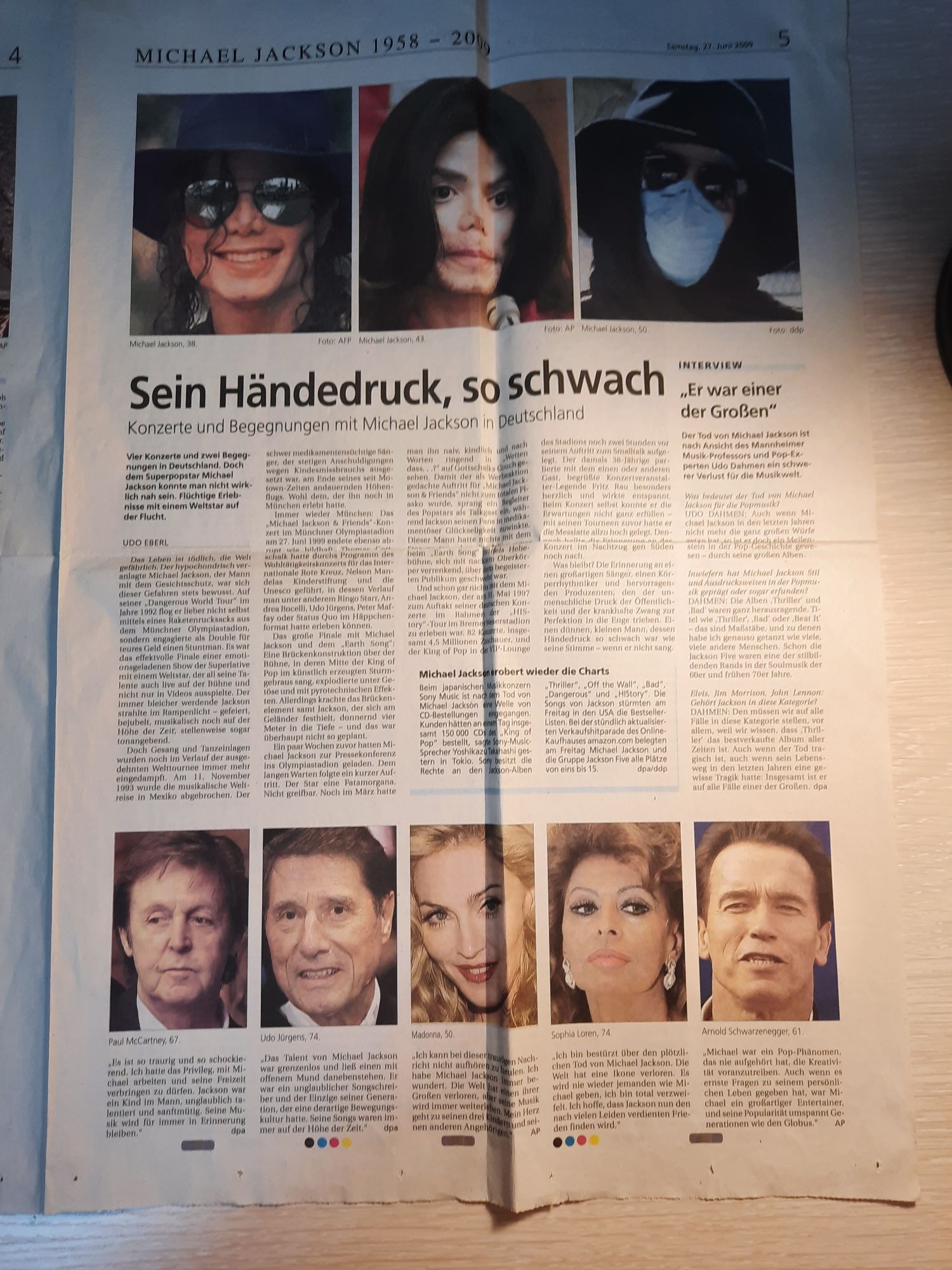 Разворот Германской газеты сообщ.о кончине Майкла Джексона 2009г.