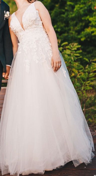 Булчинска рокля - размер XXS/XS (Petite)+ подарък воал и обувки