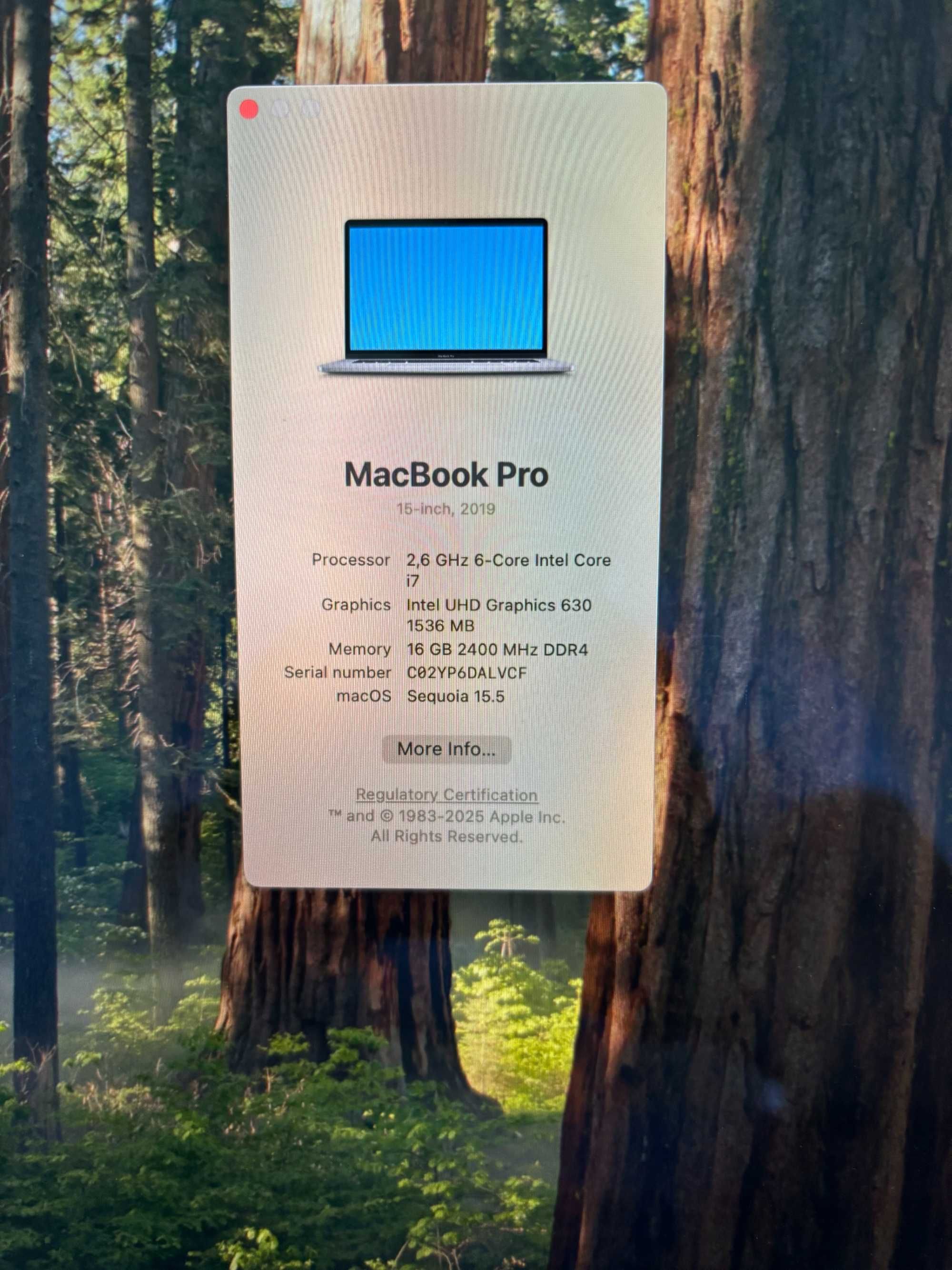 MacBook Pro (2019) 15-inch, i7, 16GB Ram, 256GB SSD