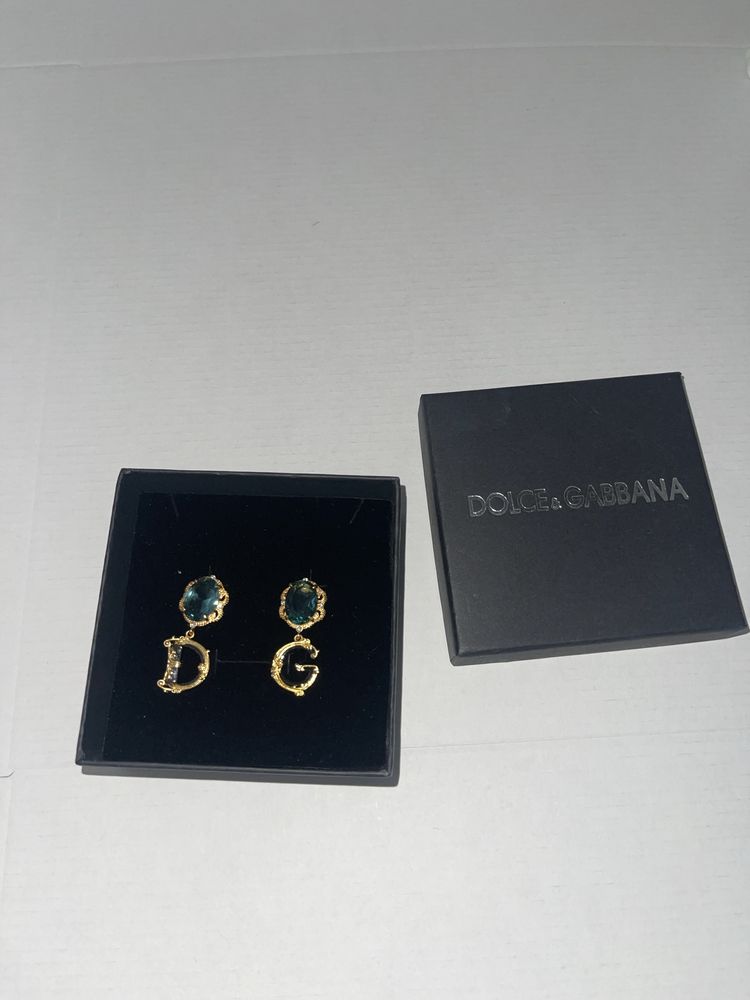 Обеци dolce and Gabbana d&g Бижу златни златисти със син камък