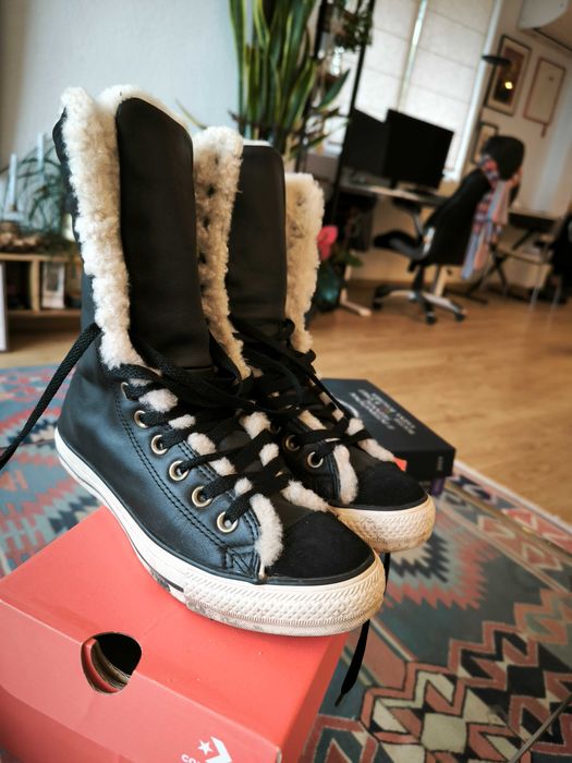Converse EU38 високи кожени зимни боти с вълна, идеално състояние