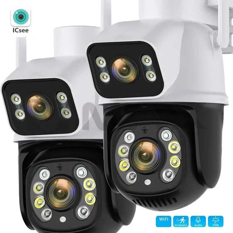 Външна водоуст двойна камера ICSEE 8MP 360° въртяща цветно нощно
