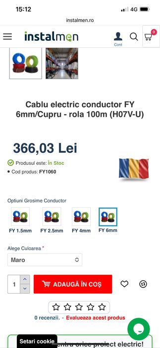 Cablu electric cupru 6 rola noua 100 m