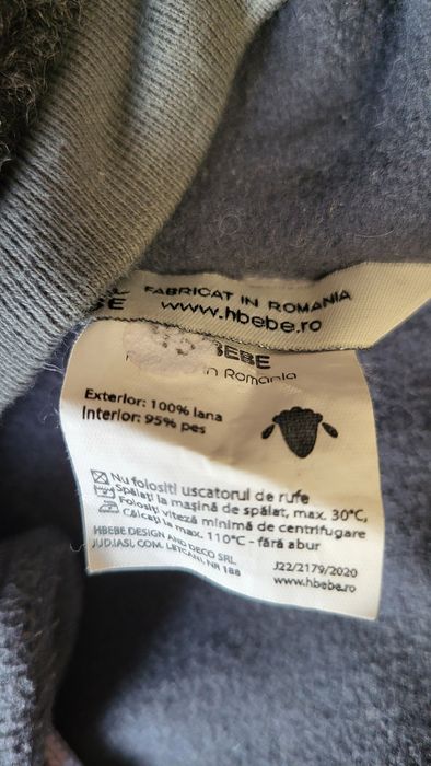 Combinezon lana fiarta, Hbebe, 68 plus cadou caciula lana merinos