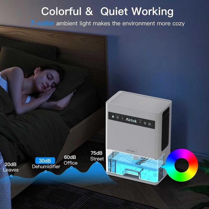 Влагоуловител АIRTOK Обезвлажнител, до 950 кв. фута, 3л. резервоар тих