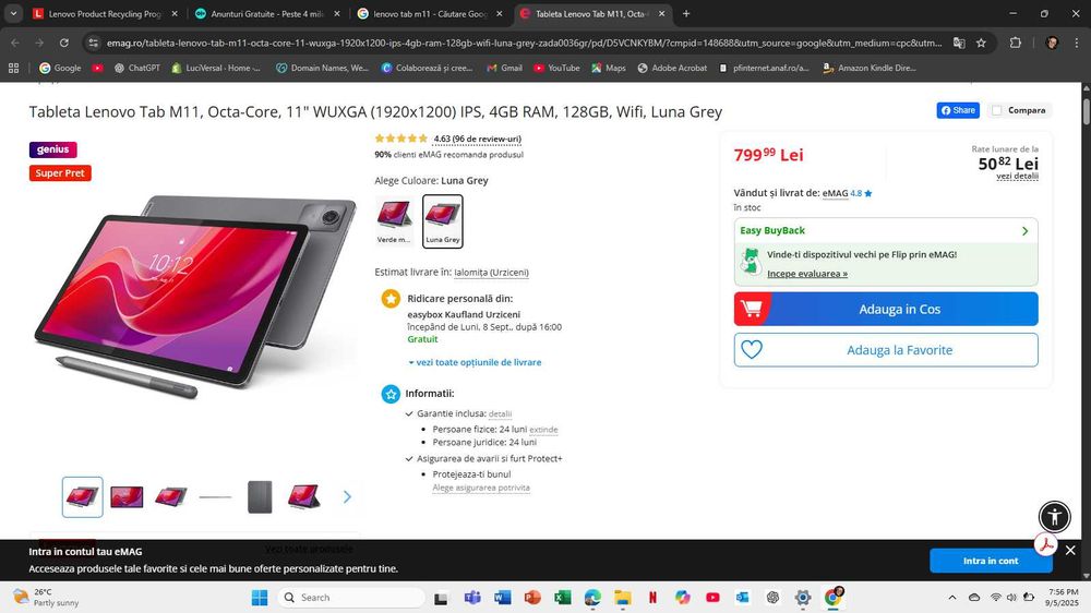 Laptop Lenovo 17.3” + Tabletă Lenovo Tab M11 , SSD + Windows 11 Pro