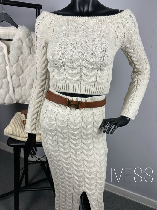 Дамски сет плетен пола с блуза два модела