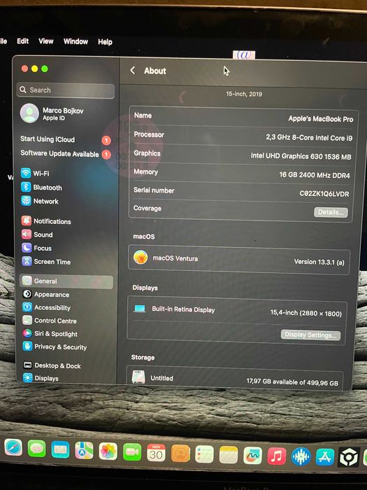 15" 8-core MacBook Pro А1990 Touch/Mid-2019/-i9/16GB RAM/512GB SSD