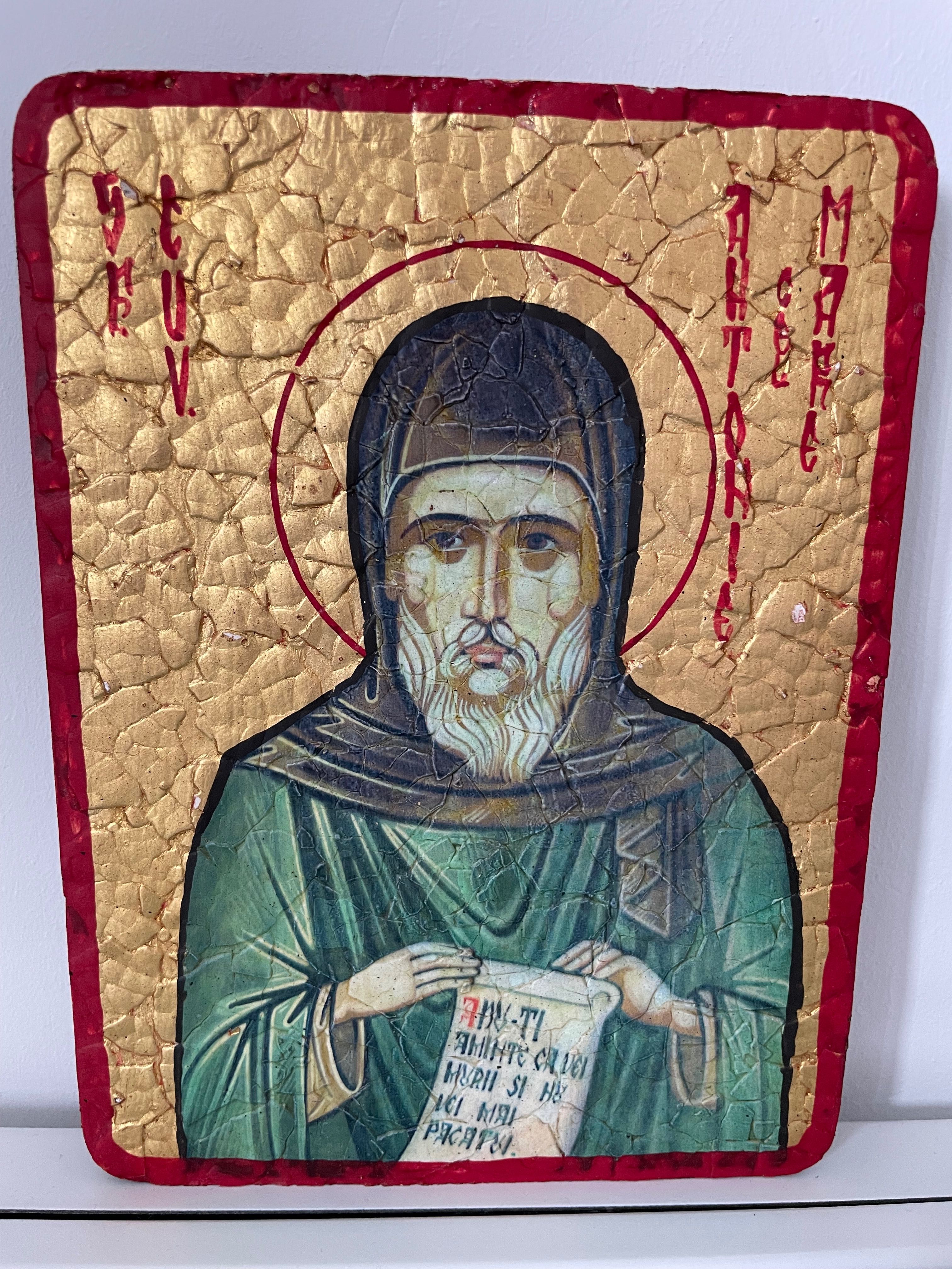 Icoana pictata pe lemn cu Sf. Antonie cel Mare