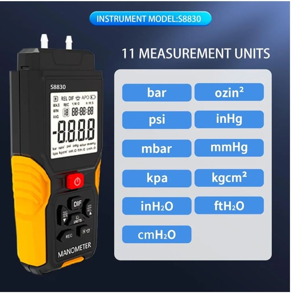 Цифров манометър за въздух, +/-36.80kPa 147.7inH20