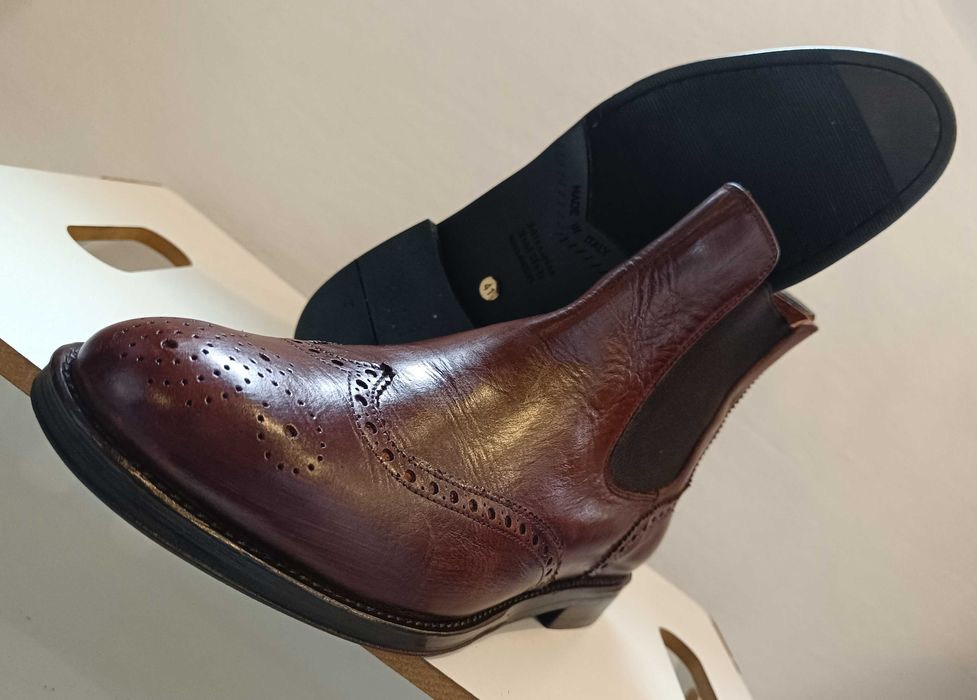 Ghete chelsea brogue 40.5 41 premium Navyboot piele naturala moale
