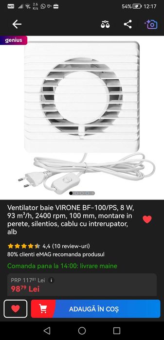 Ventilator baie VIRONE BF-100/PS, 8 W, 93 m³/h, 2400 rpm, 100 mm