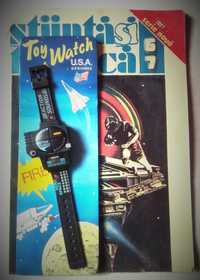 ceas vintage de jucărie cu efecte/sunete spațiale, anii '90 + REVISTA