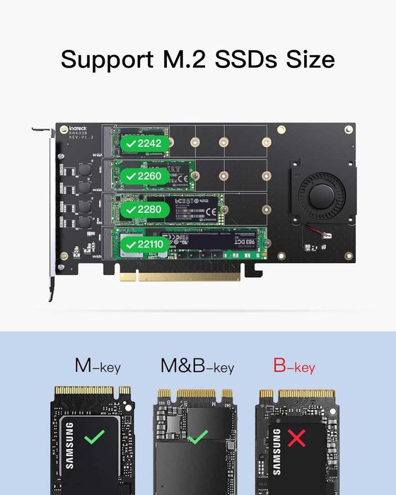 Inateck PCIe x16 to M.2 Card, 4 NVMe SSD