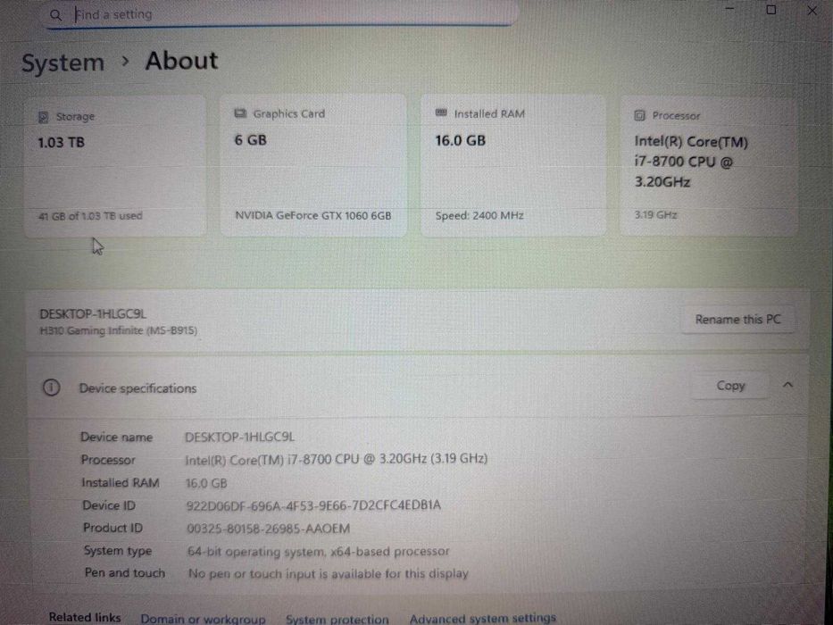 PC Gaming de vanzare, i7-8700, GTX 1060 6gb