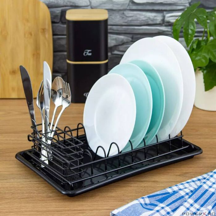 Suport pentru vase, cu tavita, otel-plastic, 38x24,5x9,5 cm,negru,