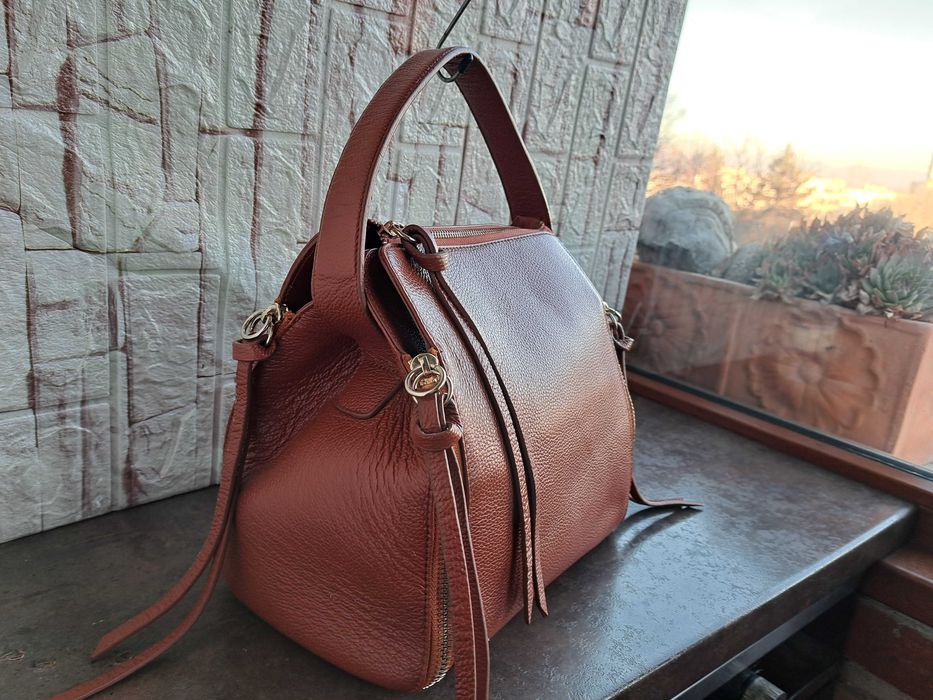 дамска чанта, кафява кожена-естествена кожа,