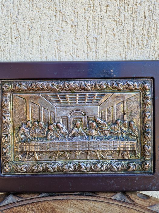 Стара сребърна икона Тайната вечеря-,Сертификат