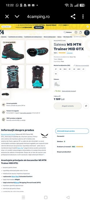 Ghete de munte dama Salewa Goretex,mărime 39