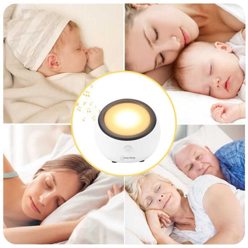 Уред за бял шум EasySleep, 24 мелодии, Нощна лампа със сензор, Сешоар