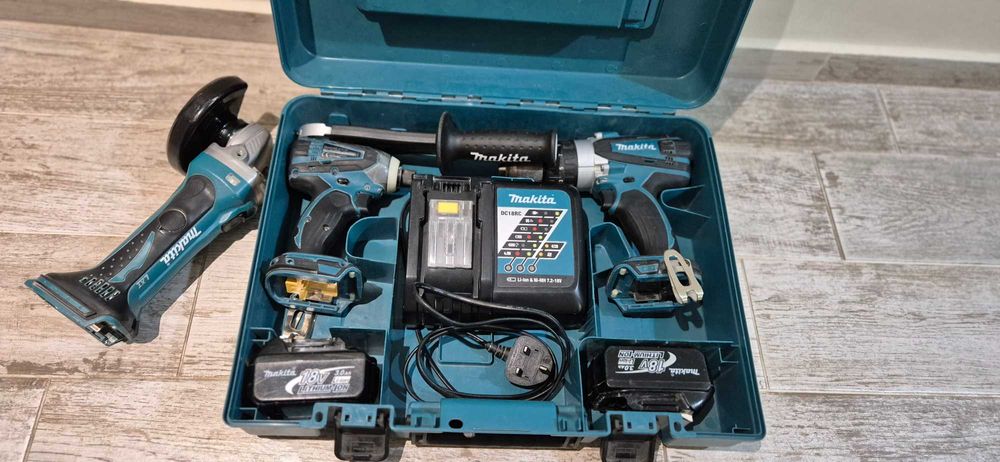 MAKITA  LXT  КОМПЛЕКТ 3 машини 2батерии зарядно и куфар Англия