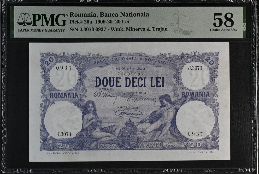 20 lei 1920 PMG58 Aunc bancnora gradata