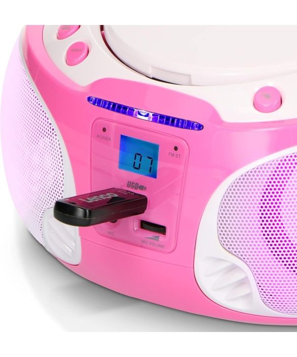 Radio portabil cu CD, USB, roz, Lenco SCD-650