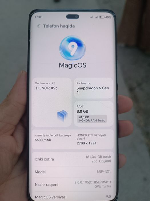 Honor 9c holati yaxshi batareykalari 2 kunga yetadi ishlatilsa
