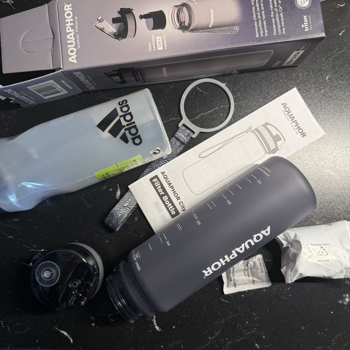 НОВИ! Adidas шише за вода спорт фитнес + Aquaphor бутилка с филтър