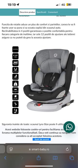 Scaun auto iSize 40-150 cm Coccolle Lyra Greystone