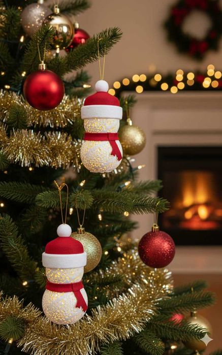 Om de zăpadă cu lumina caldă interioară