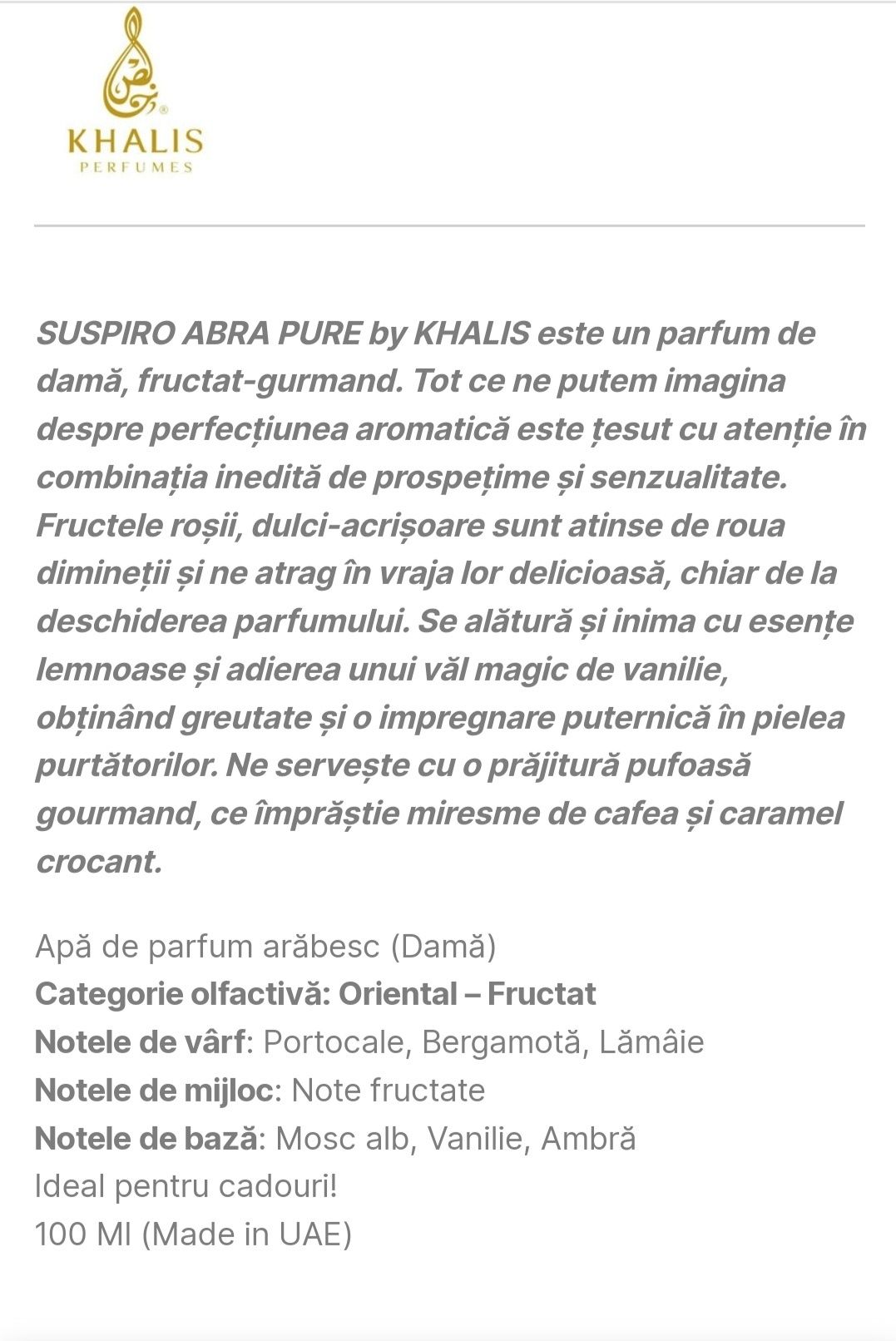 Suspiro/Parfumuri arăbești/Abra Pure by Khalis