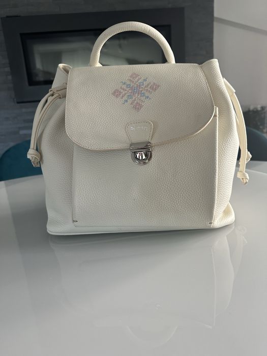 Rucsac piele naturala alb, Iutta