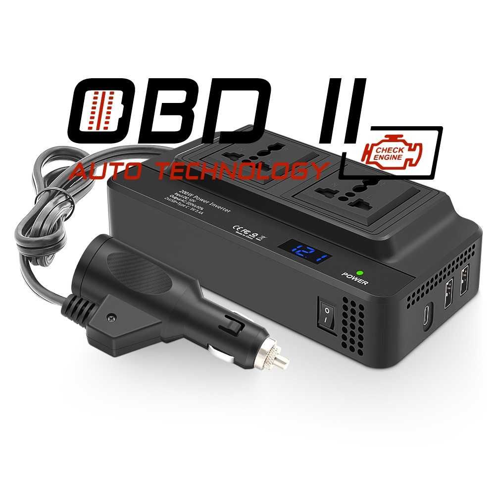 Авто Инвертор 220V - 200W / USB 2.4 / Type-C