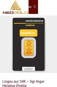 Lingou aur 24k 5 grame Argor Heraeus Elveția NEOGOLD.RO
