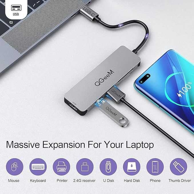 5-в-1 HDMI USB-C хъб QGEEM