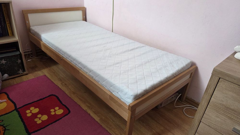 Pat copil Ikea sniglar lemn fag 70x160 cu saltea inclusa