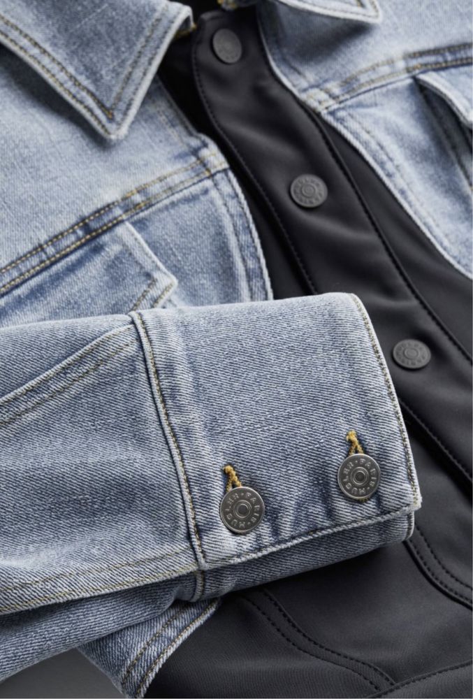Jacheta/ geaca Mugler H&M din denim cu detaliu in talie, marimea XS
