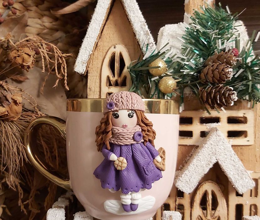Cadou Craciun pentru sotie iubita cana papusa handmade