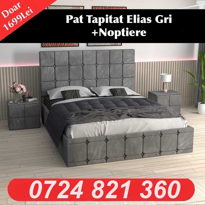 Pat tapitat,comoda tv,dormitor complet,dulap-SUPER OFERTA