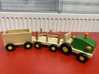 New Classic Toys tractor cu 2 remorci din lemn