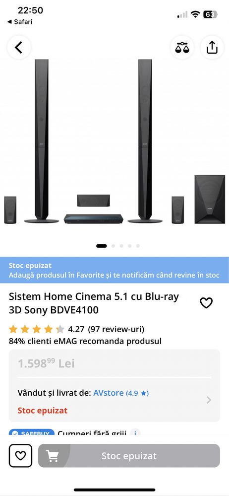 Sistem Home Cinema 5.1 cu Blu-ray 3D Sony BDVE4100