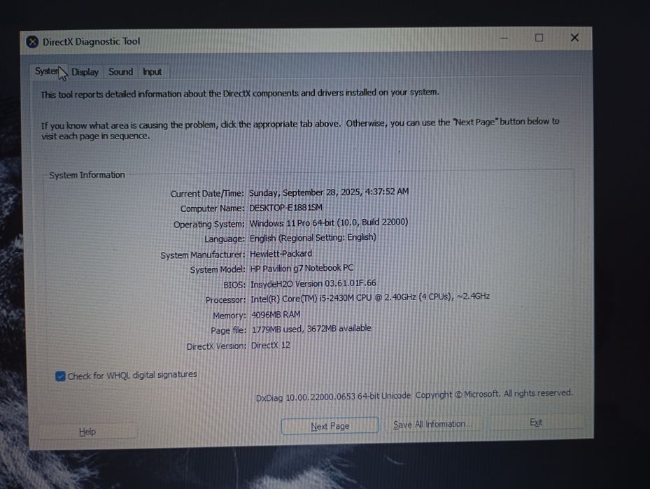 HP Pavilion G7 laptop
